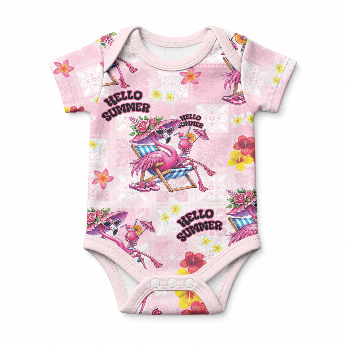 Hawaii Flamingo Hello Summer Baby Onesie Hawaiian Quilt Pattern LT9 Pink - Polynesian Pride