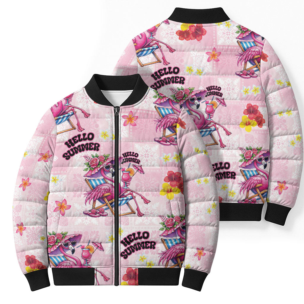 Hawaii Flamingo Hello Summer Bomber Puffer Jacket Hawaiian Quilt Pattern