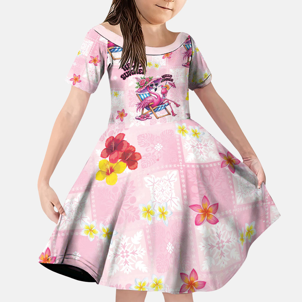 Hawaii Flamingo Hello Summer Family Matching Long Sleeve Bodycon Dress and Hawaiian Shirt Hawaiian Quilt Pattern
