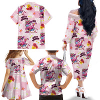 Hawaii Flamingo Hello Summer Family Matching Off The Shoulder Long Sleeve Dress and Hawaiian Shirt Hawaiian Quilt Pattern