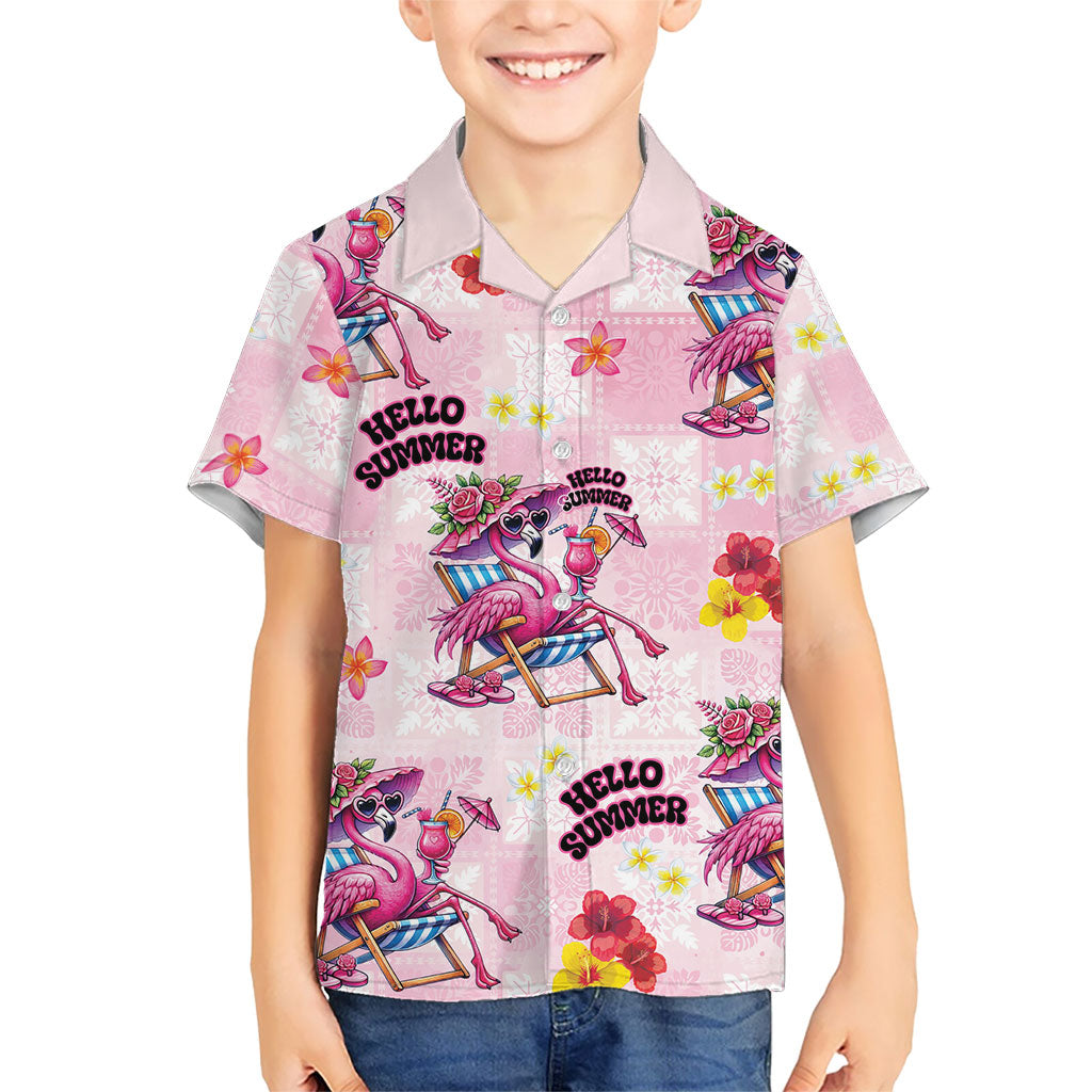 Hawaii Flamingo Hello Summer Family Matching Off The Shoulder Long Sleeve Dress and Hawaiian Shirt Hawaiian Quilt Pattern