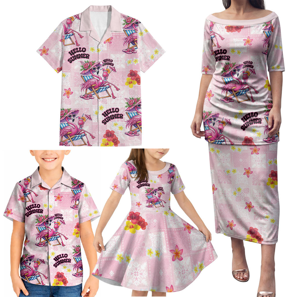 Hawaii Flamingo Hello Summer Family Matching Puletasi and Hawaiian Shirt Hawaiian Quilt Pattern LT9 - Polynesian Pride