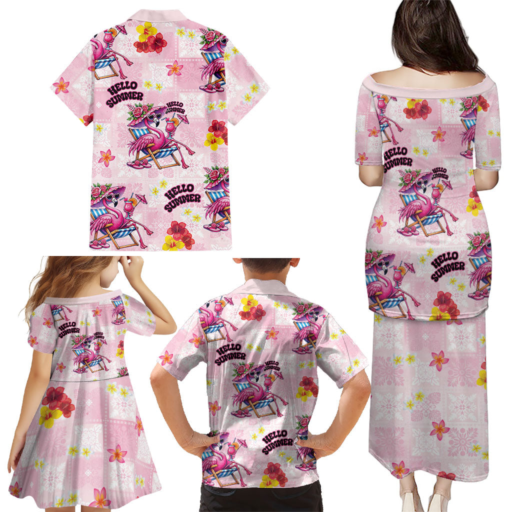 Hawaii Flamingo Hello Summer Family Matching Puletasi and Hawaiian Shirt Hawaiian Quilt Pattern