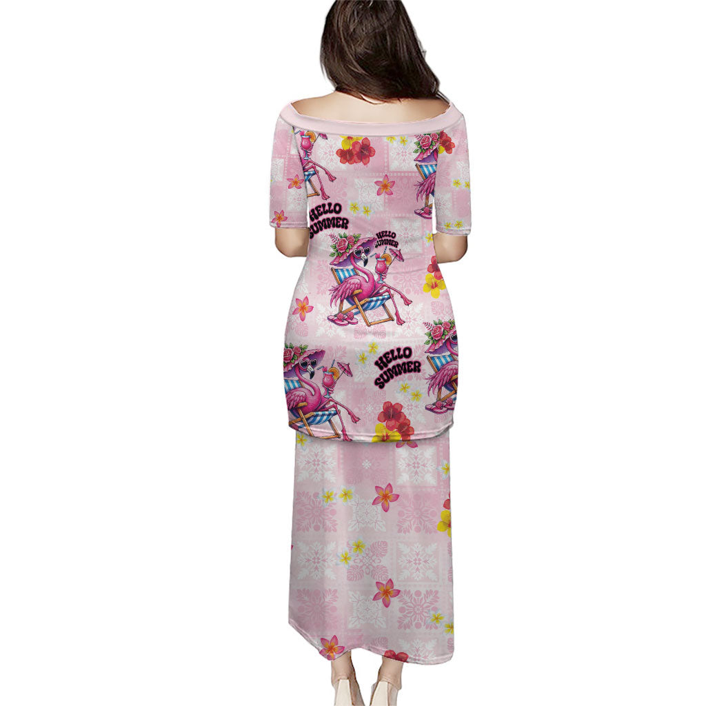 Hawaii Flamingo Hello Summer Family Matching Puletasi and Hawaiian Shirt Hawaiian Quilt Pattern