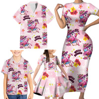 Hawaii Flamingo Hello Summer Family Matching Short Sleeve Bodycon Dress and Hawaiian Shirt Hawaiian Quilt Pattern