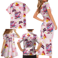 Hawaii Flamingo Hello Summer Family Matching Short Sleeve Bodycon Dress and Hawaiian Shirt Hawaiian Quilt Pattern