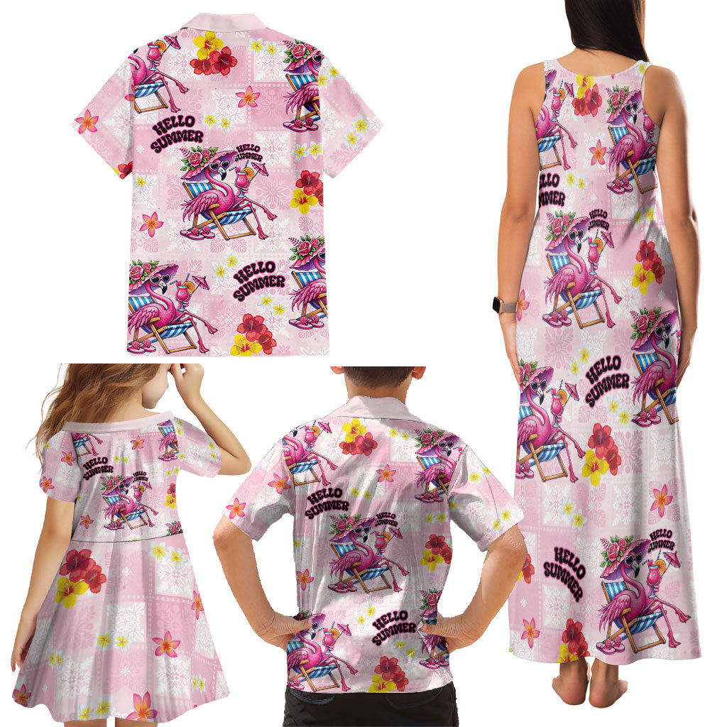 Hawaii Flamingo Hello Summer Family Matching Tank Maxi Dress and Hawaiian Shirt Hawaiian Quilt Pattern