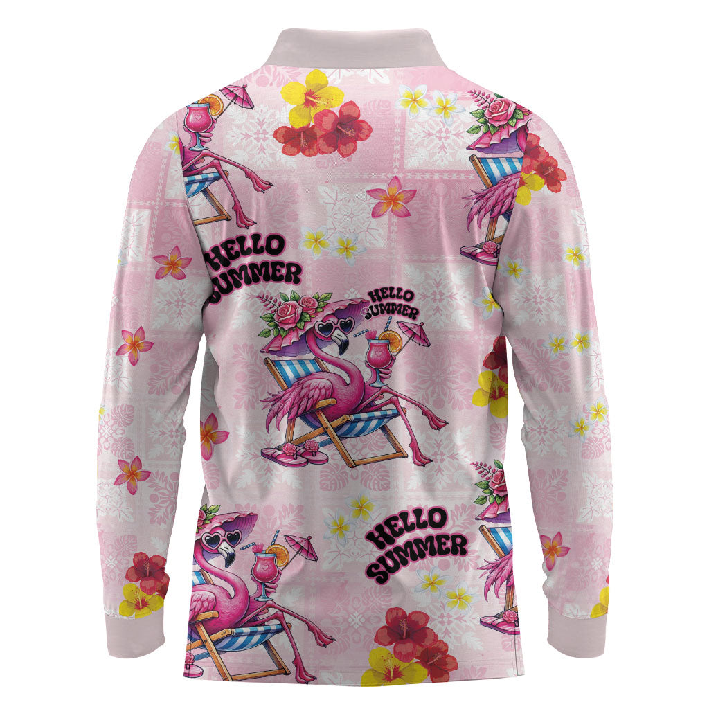 Hawaii Flamingo Hello Summer Long Sleeve Polo Shirt Hawaiian Quilt Pattern