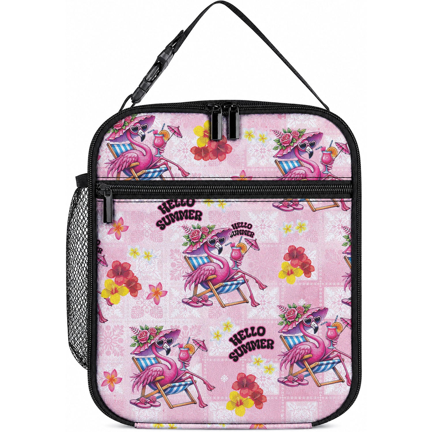 Hawaii Flamingo Hello Summer Lunch Bag Hawaiian Quilt Pattern LT9 10.2 × 8.3 × 4.3 inch Pink - Polynesian Pride