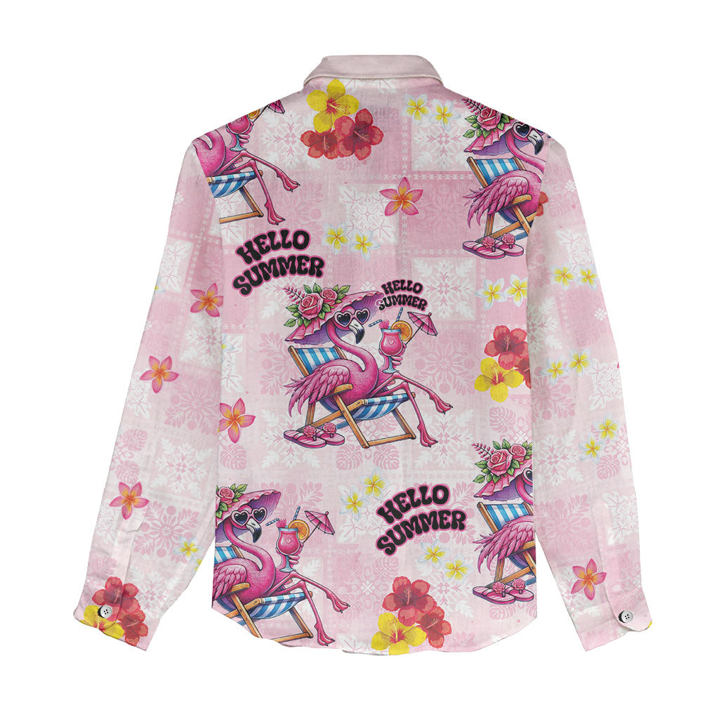Hawaii Flamingo Hello Summer Women Casual Shirt Hawaiian Quilt Pattern