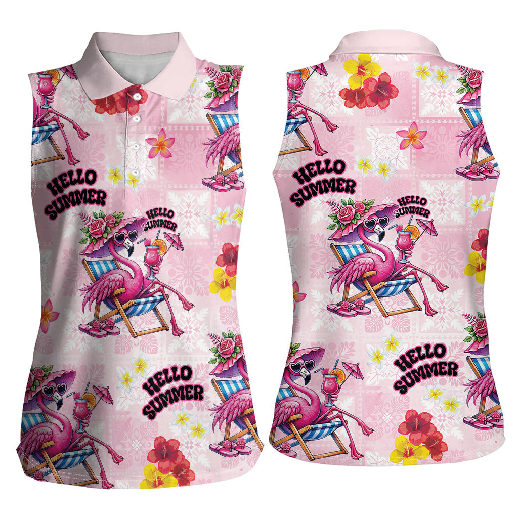Hawaii Flamingo Hello Summer Women Sleeveless Polo Shirt Hawaiian Quilt Pattern