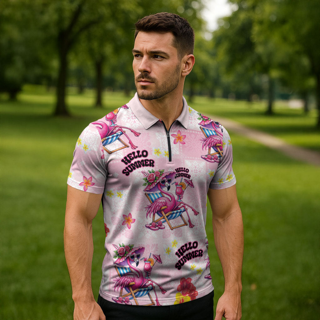 Hawaii Flamingo Hello Summer Zipper Polo Shirt Hawaiian Quilt Pattern