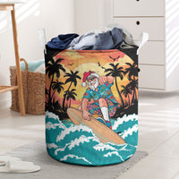 Vintage Santa Claus Surfing Summer Laundry Basket Mele Kalikimaka i Iulai! LT9 Black - Polynesian Pride