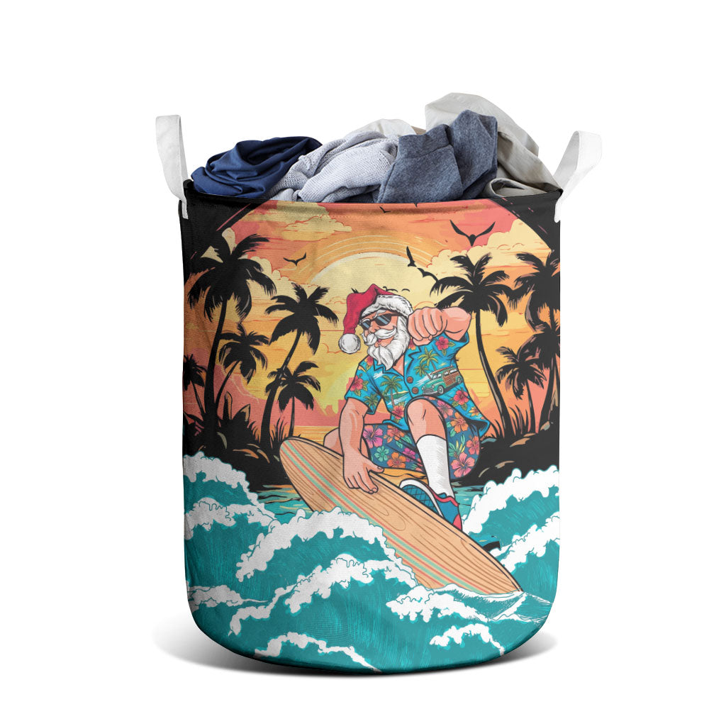 Vintage Santa Claus Surfing Summer Laundry Basket Mele Kalikimaka i Iulai! LT9 - Polynesian Pride