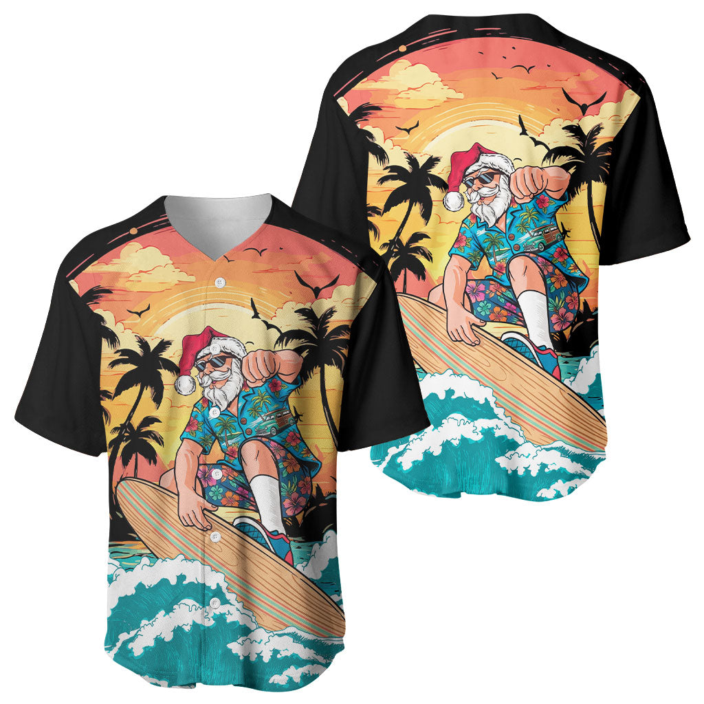 Vintage Santa Claus Surfing Summer Baseball Jersey Mele Kalikimaka i Iulai!