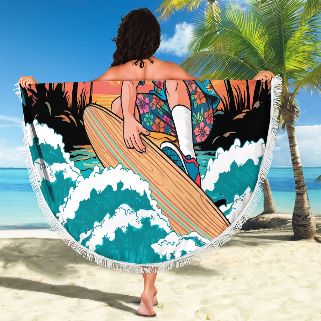 Vintage Santa Claus Surfing Summer Beach Blanket Mele Kalikimaka i Iulai! LT9 - Polynesian Pride