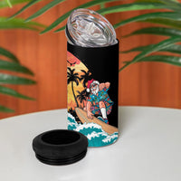 Vintage Santa Claus Surfing Summer 4 in 1 Can Cooler Tumbler Mele Kalikimaka i Iulai!