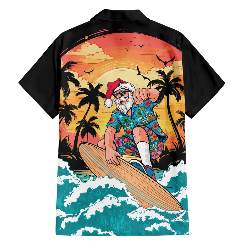 Vintage Santa Claus Surfing Summer Family Matching Long Sleeve Bodycon Dress and Hawaiian Shirt Mele Kalikimaka i Iulai! LT9 - Polynesian Pride