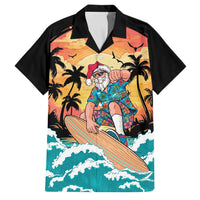 Vintage Santa Claus Surfing Summer Family Matching Mermaid Dress and Hawaiian Shirt Mele Kalikimaka i Iulai! LT9 Dad's Shirt - Short Sleeve Black - Polynesian Pride