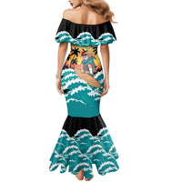 Vintage Santa Claus Surfing Summer Family Matching Mermaid Dress and Hawaiian Shirt Mele Kalikimaka i Iulai! LT9 - Polynesian Pride