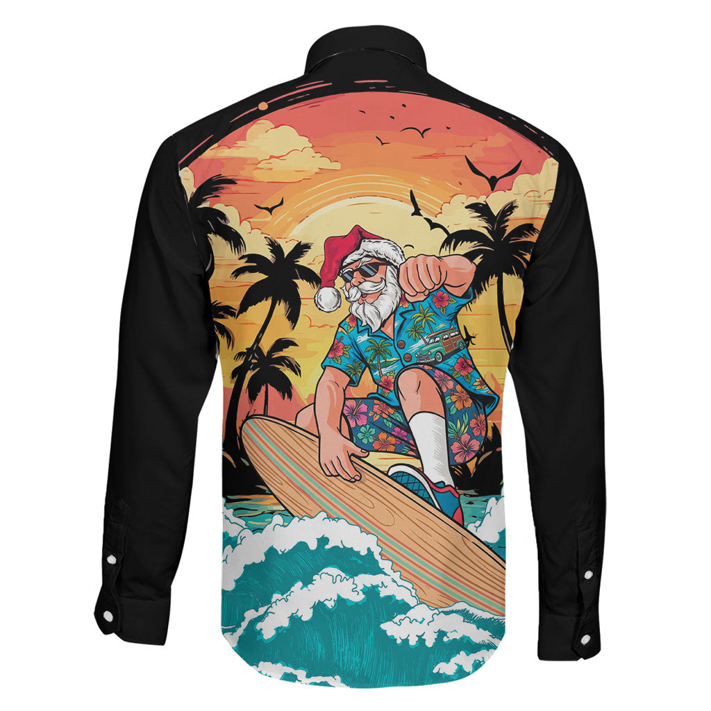 Vintage Santa Claus Surfing Summer Family Matching Short Sleeve Bodycon Dress and Hawaiian Shirt Mele Kalikimaka i Iulai! LT9 - Polynesian Pride
