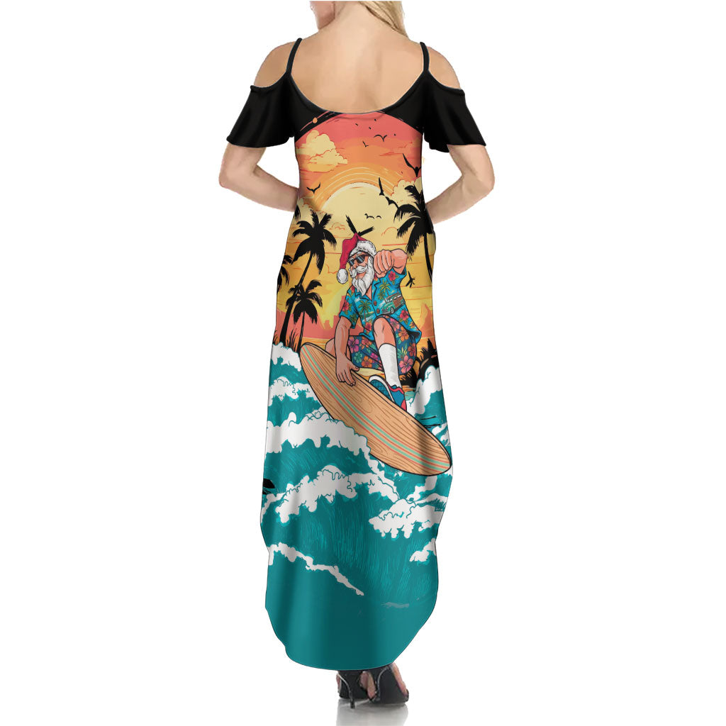 Vintage Santa Claus Surfing Summer Family Matching Summer Maxi Dress and Hawaiian Shirt Mele Kalikimaka i Iulai! LT9 - Polynesian Pride