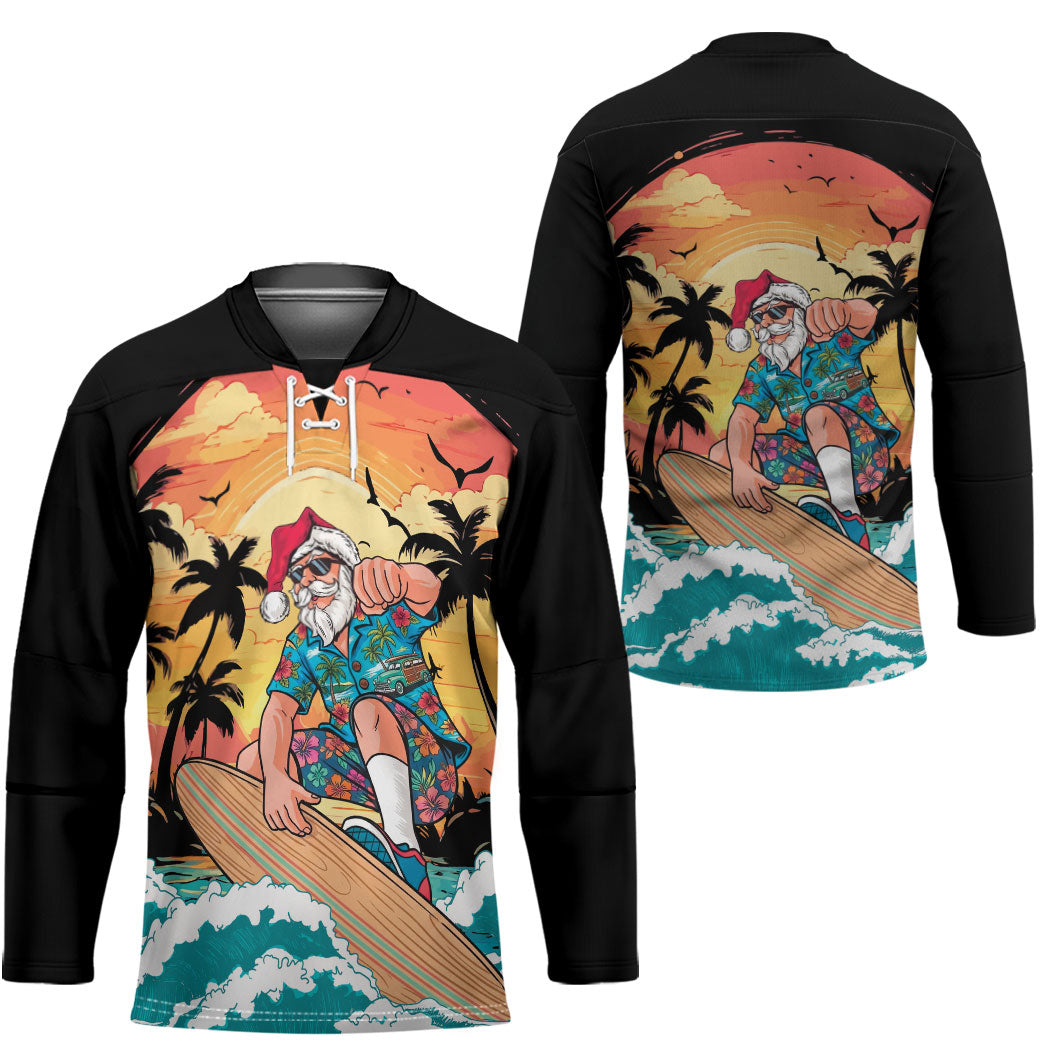 Vintage Santa Claus Surfing Summer Hockey Jersey Mele Kalikimaka i Iulai!