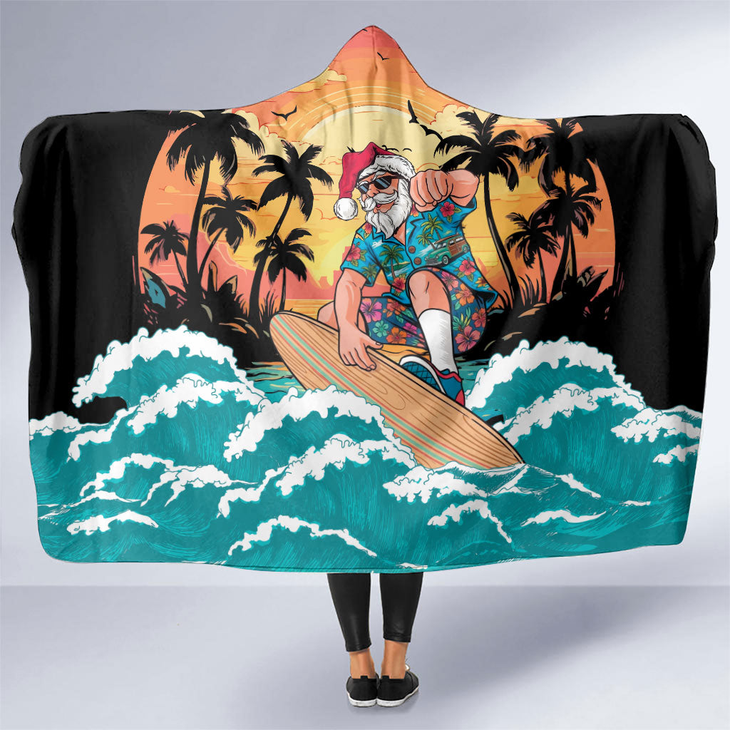 Vintage Santa Claus Surfing Summer Hooded Blanket Mele Kalikimaka i Iulai!