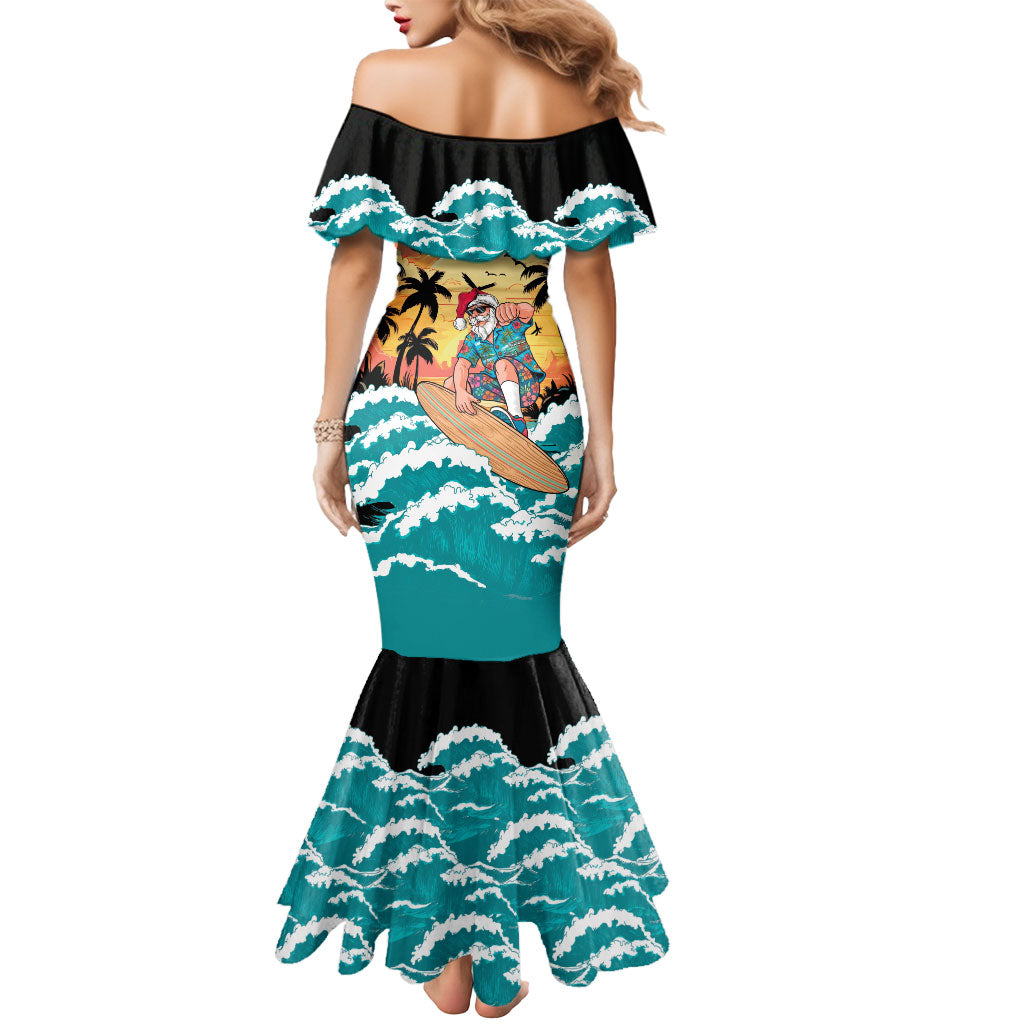 Vintage Santa Claus Surfing Summer Mermaid Dress Mele Kalikimaka i Iulai!