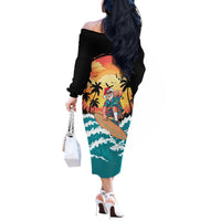 Vintage Santa Claus Surfing Summer Off The Shoulder Long Sleeve Dress Mele Kalikimaka i Iulai!