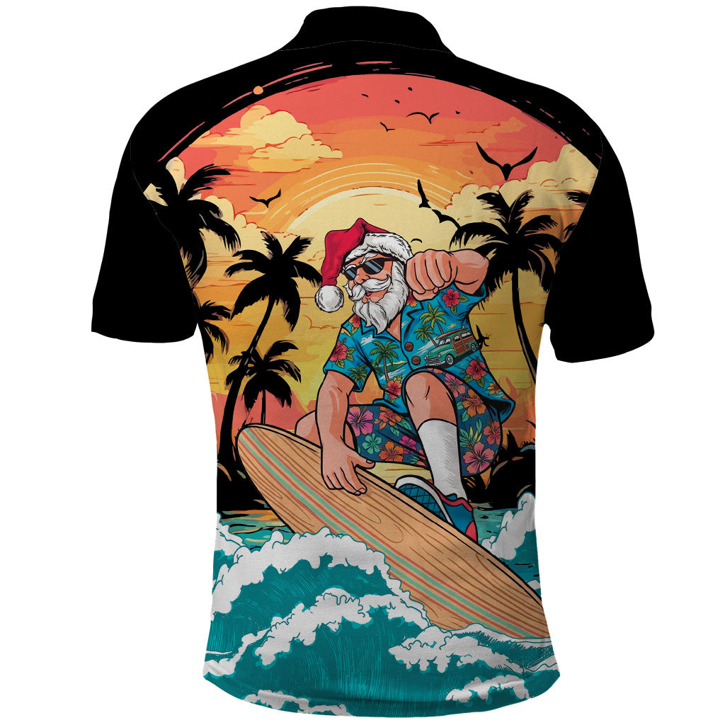 Vintage Santa Claus Surfing Summer Polo Shirt Mele Kalikimaka i Iulai!