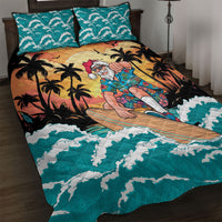 Vintage Santa Claus Surfing Summer Quilt Bed Set Mele Kalikimaka i Iulai!