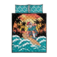 Vintage Santa Claus Surfing Summer Quilt Bed Set Mele Kalikimaka i Iulai!