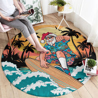 Vintage Santa Claus Surfing Summer Round Carpet Mele Kalikimaka i Iulai!