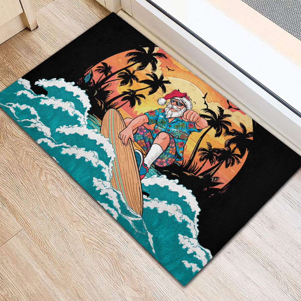 Vintage Santa Claus Surfing Summer Rubber Doormat Mele Kalikimaka i Iulai!