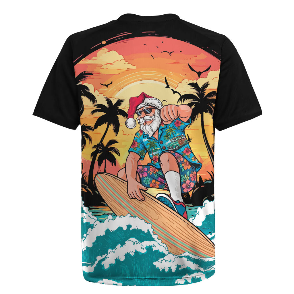 Vintage Santa Claus Surfing Summer Rugby Jersey Mele Kalikimaka i Iulai!