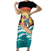 Vintage Santa Claus Surfing Summer Short Sleeve Bodycon Dress Mele Kalikimaka i Iulai!