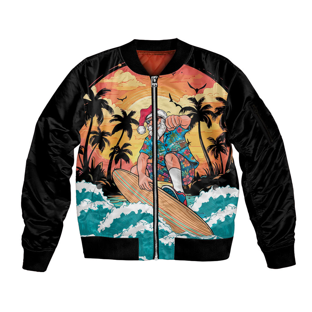 Vintage Santa Claus Surfing Summer Sleeve Zip Bomber Jacket Mele Kalikimaka i Iulai!