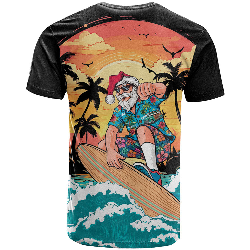 Vintage Santa Claus Surfing Summer T Shirt Mele Kalikimaka i Iulai!