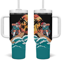 Vintage Santa Claus Surfing Summer Tumbler With Handle Mele Kalikimaka i Iulai!