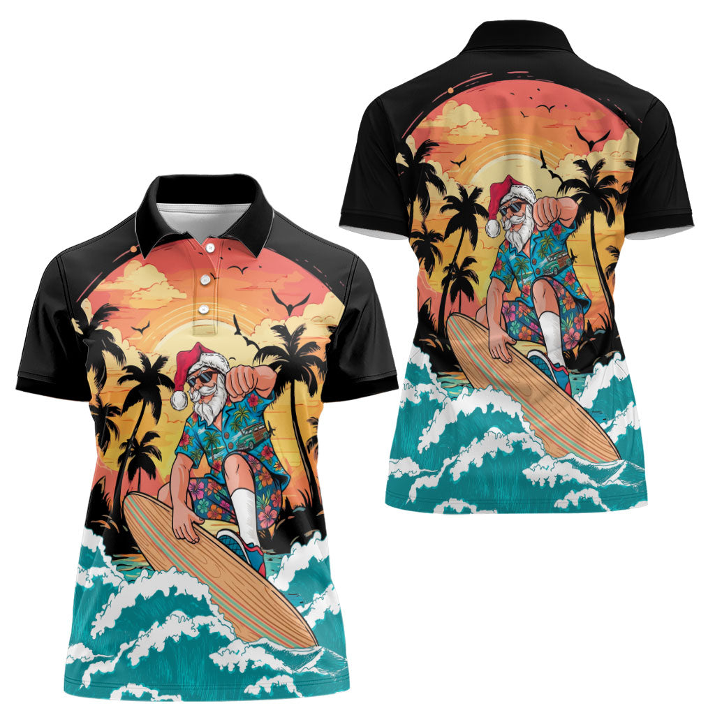 Vintage Santa Claus Surfing Summer Women Polo Shirt Mele Kalikimaka i Iulai!