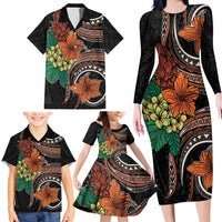 Vintage Hibiscus Pacific Floral Family Matching Long Sleeve Bodycon Dress and Hawaiian Shirt LT9 - Polynesian Pride