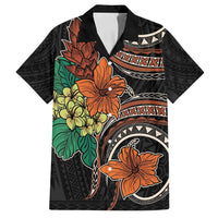 Vintage Hibiscus Pacific Floral Family Matching Long Sleeve Bodycon Dress and Hawaiian Shirt LT9 Dad's Shirt - Short Sleeve Black - Polynesian Pride