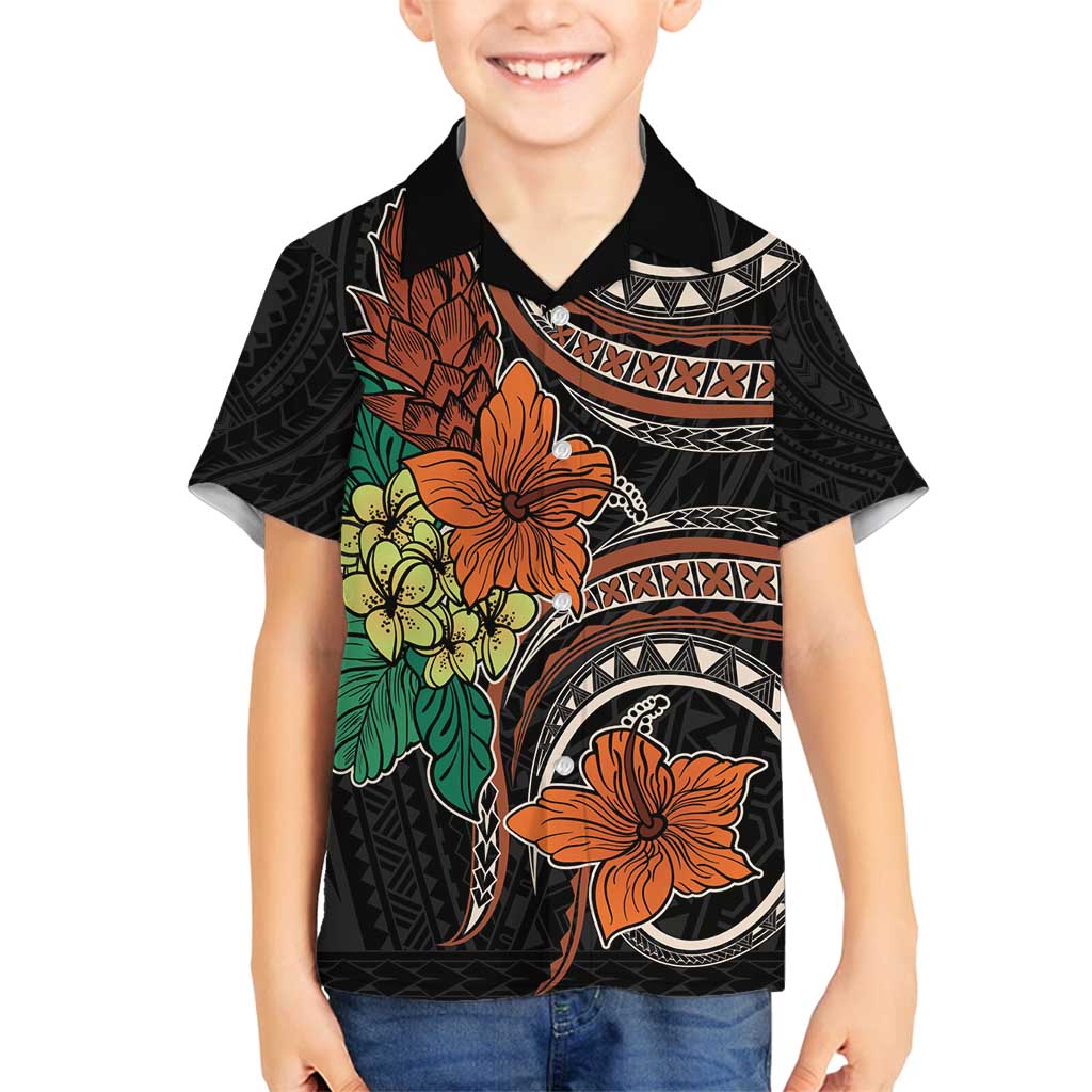 Vintage Hibiscus Pacific Floral Family Matching Long Sleeve Bodycon Dress and Hawaiian Shirt LT9 Son's Shirt Black - Polynesian Pride