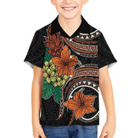 Vintage Hibiscus Pacific Floral Family Matching Long Sleeve Bodycon Dress and Hawaiian Shirt LT9 Son's Shirt Black - Polynesian Pride
