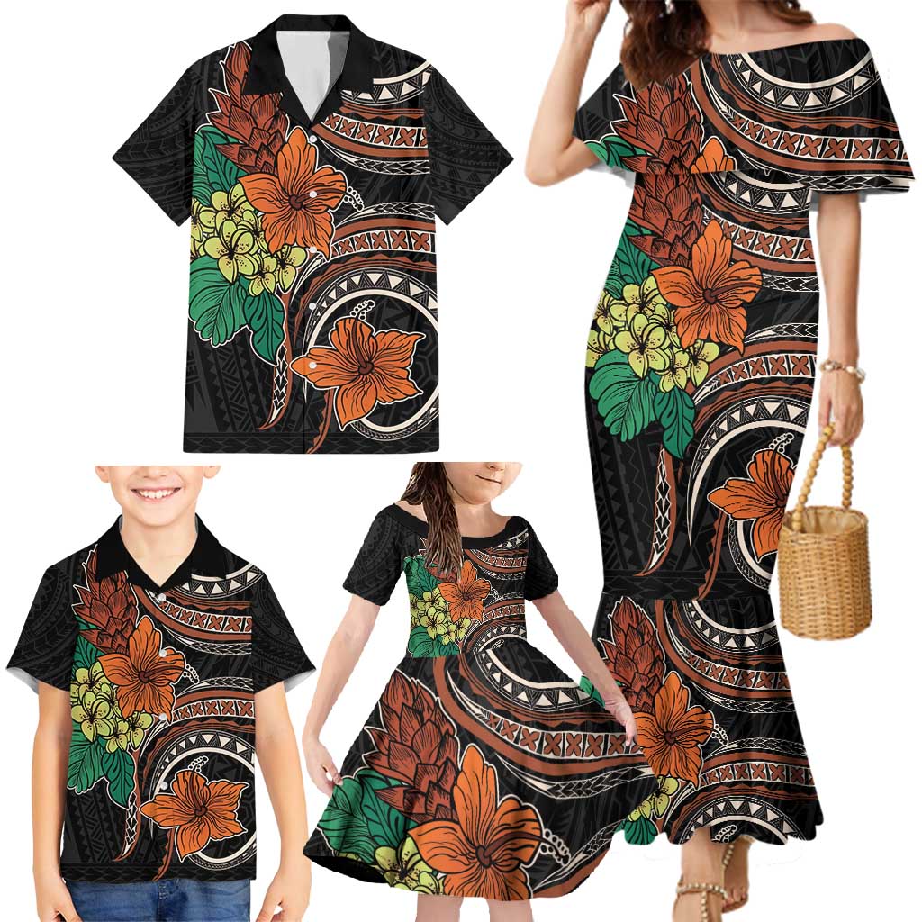 Vintage Hibiscus Pacific Floral Family Matching Mermaid Dress and Hawaiian Shirt LT9 - Polynesian Pride