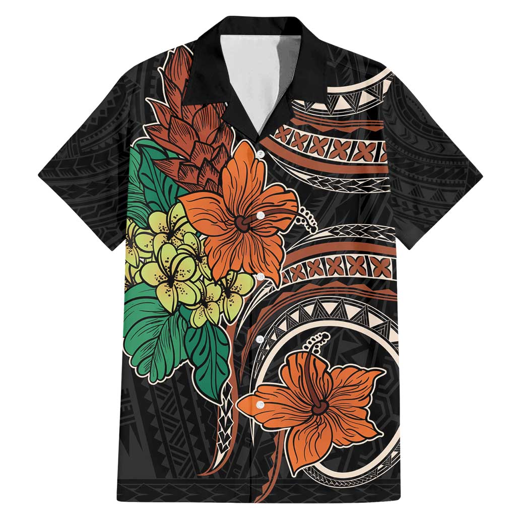 Vintage Hibiscus Pacific Floral Family Matching Mermaid Dress and Hawaiian Shirt LT9 Dad's Shirt - Short Sleeve Black - Polynesian Pride