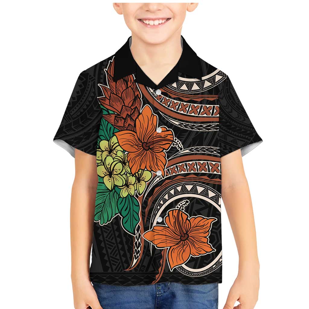 Vintage Hibiscus Pacific Floral Family Matching Mermaid Dress and Hawaiian Shirt LT9 Son's Shirt Black - Polynesian Pride