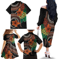 Vintage Hibiscus Pacific Floral Family Matching Off The Shoulder Long Sleeve Dress and Hawaiian Shirt