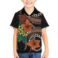 Vintage Hibiscus Pacific Floral Family Matching Off The Shoulder Long Sleeve Dress and Hawaiian Shirt